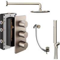 Hadleigh Recessed 3 Outlet Round Mixer Shower Includes Shower Valve, Shower Head, Shower Handset & Bath Waste - Brushed Nickel