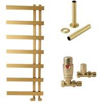 Towelrads Horton 1200 x 500mm Brushed Brass Towel Radiator With Straight TRV and Pipe Sleeve