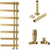 Towelrads Horton 1200 x 500mm Brushed Brass Towel Radiator With Corner TRV and Pipe Sleeve