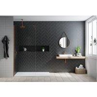 Nexa By Merlyn 8mm Brushed Bronze Frameless Wet Room Shower Screen & Horizontal Bracing Bar - 700mm