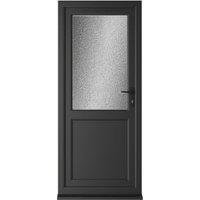 Crystal uPVC Black Left Hand Inwards Obscure Triple Glazed Half Glass Half Panel Single Door - 840 x 2090mm