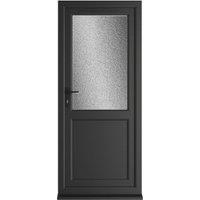 Crystal uPVC Black Right Hand Inwards Obscure Triple Glazed Half Glass Half Panel Single Door - 920 x 2090mm