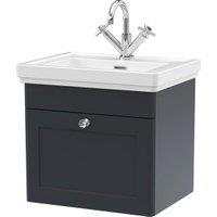 Classique Soft Black Wall Hung 1-Drawer Vanity & Basin 1 Tap Hole - 496 x 530mm