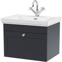Classique Soft Black Wall Hung 1-Drawer Vanity & Basin 1 Tap Hole - 496 x 630mm