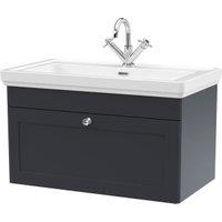 Classique Soft Black Wall Hung 1-Drawer Vanity & Basin 1 Tap Hole - 496 x 830mm