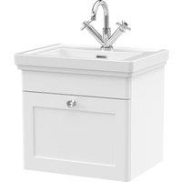 Classique Satin White Wall Hung 1-Drawer Vanity & Basin 1 Tap Hole - 496 x 530mm