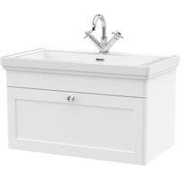 Classique Satin White Wall Hung 1-Drawer Vanity & Basin 1 Tap Hole - 496 x 830mm