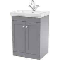 Classique Satin Grey Floor Standing 2-Door Vanity & Basin 1 Tap Hole - 865 x 630mm