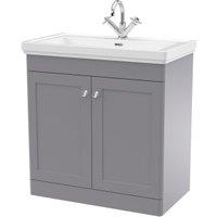 Classique Satin Grey Floor Standing 2-Door Vanity & Basin 1 Tap Hole - 865 x 830mm
