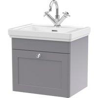 Classique Satin Grey Wall Hung 1-Drawer Vanity & Basin 1 Tap Hole - 496 x 530mm
