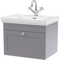 Classique Satin Grey Wall Hung 1-Drawer Vanity & Basin 1 Tap Hole - 496 x 630mm