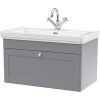 Classique Satin Grey Wall Hung 1-Drawer Vanity & Basin 1 Tap Hole - 496 x 830mm