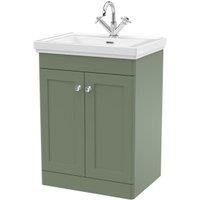 Classique Satin Green Floor Standing 2-Door Vanity & Basin 1 Tap Hole - 865 x 630mm