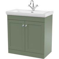 Classique Satin Green Floor Standing 2-Door Vanity & Basin 1 Tap Hole - 865 x 830mm