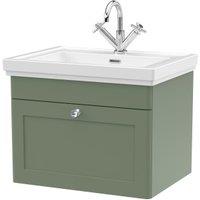 Classique Satin Green Wall Hung 1-Drawer Vanity & Basin 1 Tap Hole - 496 x 630mm