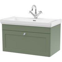 Classique Satin Green Wall Hung 1-Drawer Vanity & Basin 1 Tap Hole - 496 x 830mm