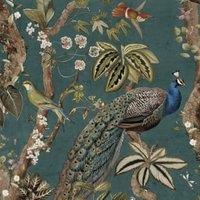 Holden Peacock Woods Aqua Wallpaper - 10m