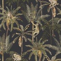 Holden Monkey Oasis Charcoal Wallpaper - 10m