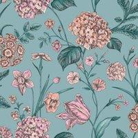 Rasch Amelie Hydrangea Teal Wallpaper - 10m