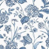 Rasch Amelie Hydrangea Blue & White Wallpaper - 10m