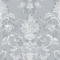 Rasch Amelie Damask Dusky Blue Wallpaper - 10m