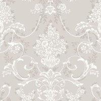 Rasch Amelie Damask Mushroom Wallpaper - 10m