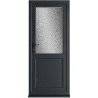 Crystal uPVC Grey Right Hand Inwards Obscure Triple Glazed Half Glass Half Panel Single Door - 920 x 2090mm
