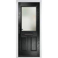 Crystal Lytham Black Right Hand GRP Composite Door with Stippolyte Glass - 890 x 2090mm