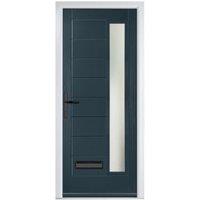 Crystal Monza Anthracite Grey Right Hand GRP Composite Door with Stippolyte Glass - 890 x 2090mm