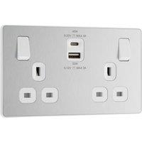 BG Evolve 13A Super-Fast Double Socket USB A&C, 45W - Brushed Steel