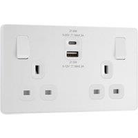 BG Evolve 13A Fast Charge Double Socket USB A&C, 22W - Pearlescent White