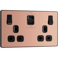 BG Evolve 13A Fast Charge Double Socket USB A&C, 22W - Polished Copper