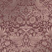 William Morris At Home Strawberry Thief Fibrous Burgundy Wallpaper - 10m x 52cm