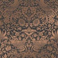 William Morris At Home Strawberry Thief Fibrous Charcoal Wallpaper - 10m x 52cm
