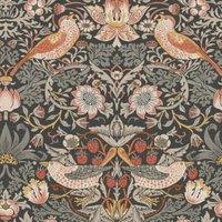 William Morris At Home Strawberry Thief Charcoal Wallpaper - Sample