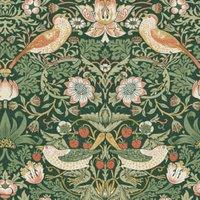 William Morris At Home Strawberry Thief Rich Green Wallpaper - Sample