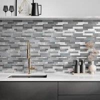 Wickes Ashby Offset Linear Grey Glass & Metal Mix Wall Mosaic Tile Sheet - 300 x 295mm