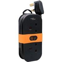 Tower 13A 2 Socket Black Travel Extension Lead with USB - 1.4m