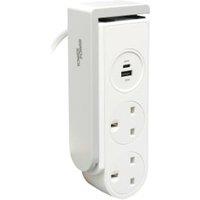 Tower 13A 2 Socket White Clip On Extension Lead with USB - 1.5m