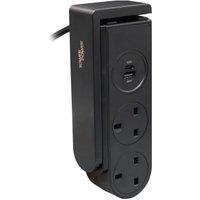 Tower 13A 2 Socket Black Clip On Extension Lead with USB - 1.5m