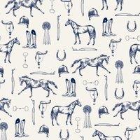 Joules Sketched Equestrian Print Cream/Blue Wallpaper Sample