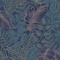 Superfresco Easy Scattered Leaves Blue/Copper Wallpaper Sample