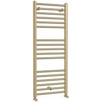 Balterley Brushed Brass Round Single Panel Vertical Straight Towel Radiator - 1200 x 500mm