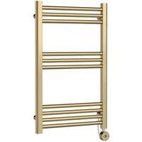 Balterley Brushed Brass Electric Round Single Panel Vertical Towel Radiator - 800 x 500mm