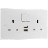 BG 800 Series 13A Double Switched Power Socket with USB A&A, 12W - White