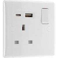 Bg 800 Series 13A Single Switched Power Socket with USB A&C, 18W - White