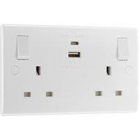 BG 800 Series 13A Double Switched Power Socket with USB A+C, 45W - White