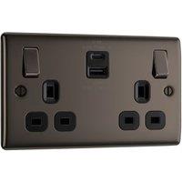 BG Nexus 13A Double Switched Power Socket with USB A&C, 22W - Black Nickel