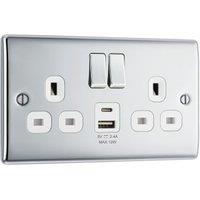 BG Nexus 13A Double Switched Power Socket with USB A&C, 12W - Polished Chrome
