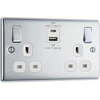 BG Nexus 13A Double Switched Power Socket with USB A&C, 45W - Polished Chrome